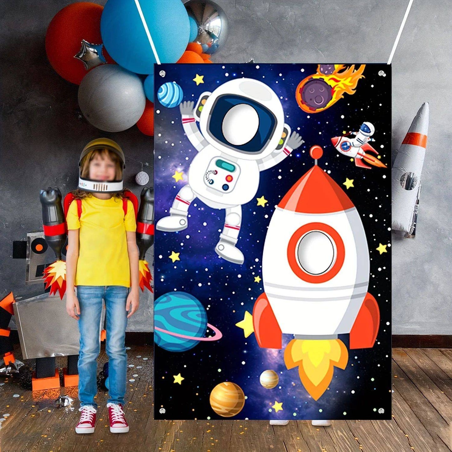 Space face display background cloth Boy's birthday party outdoor game photo booth photography decoration