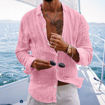 New Men's Spring Summer Shirt Cotton Comfortable Casual Lapel Cardigan Striped Single Breasted Long Sleeve Tops