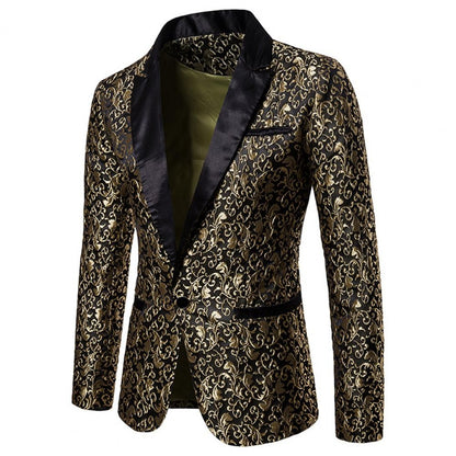 Luxury Men Jacquard Single Button Slim Fit Turndown Collar High Quality Wedding Banquet Men Jacket Coat