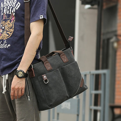 Men's Business Canvas Handbag Outdoor Crossbody Bag Men's Bag Shoulder Bag Student Casual Messenger Bag For Men Male Handbag