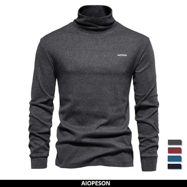 AIOPESON Solid Men T-shirt Casual Long Sleeve Turtleneck Bottoming Shirt for Men Autumn Winter Basic Slim Underwear Shirts Man