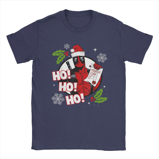 Men's Deadpool Santa Naughty List Christmas Graphic T Shirts HO! 100% Cotton Tops Novelty Short Sleeve O Neck Tees Gift T-Shirt