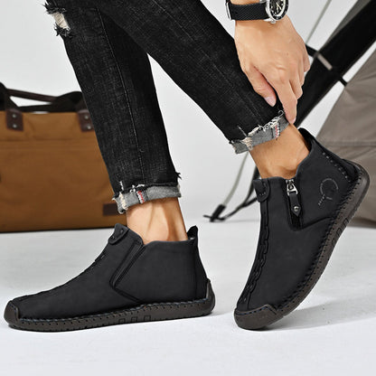 Men'S Fall And Winter Outdoor Padded Warm Leather Stitching Zipper Fashion Low Ankle Boots Composite Slip On Work Boots Botas