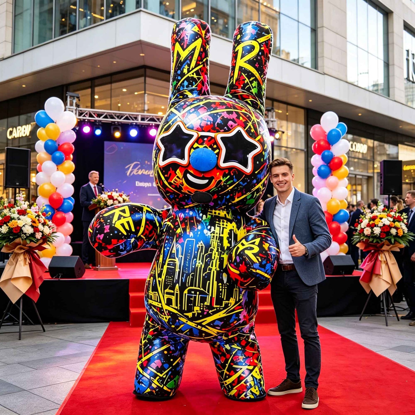 SAYGO New Camo Violent Bear Rabbit Inflatable Costume Mascot Parade Adult Cosplay Halloween Birthday Party Event Plush Set