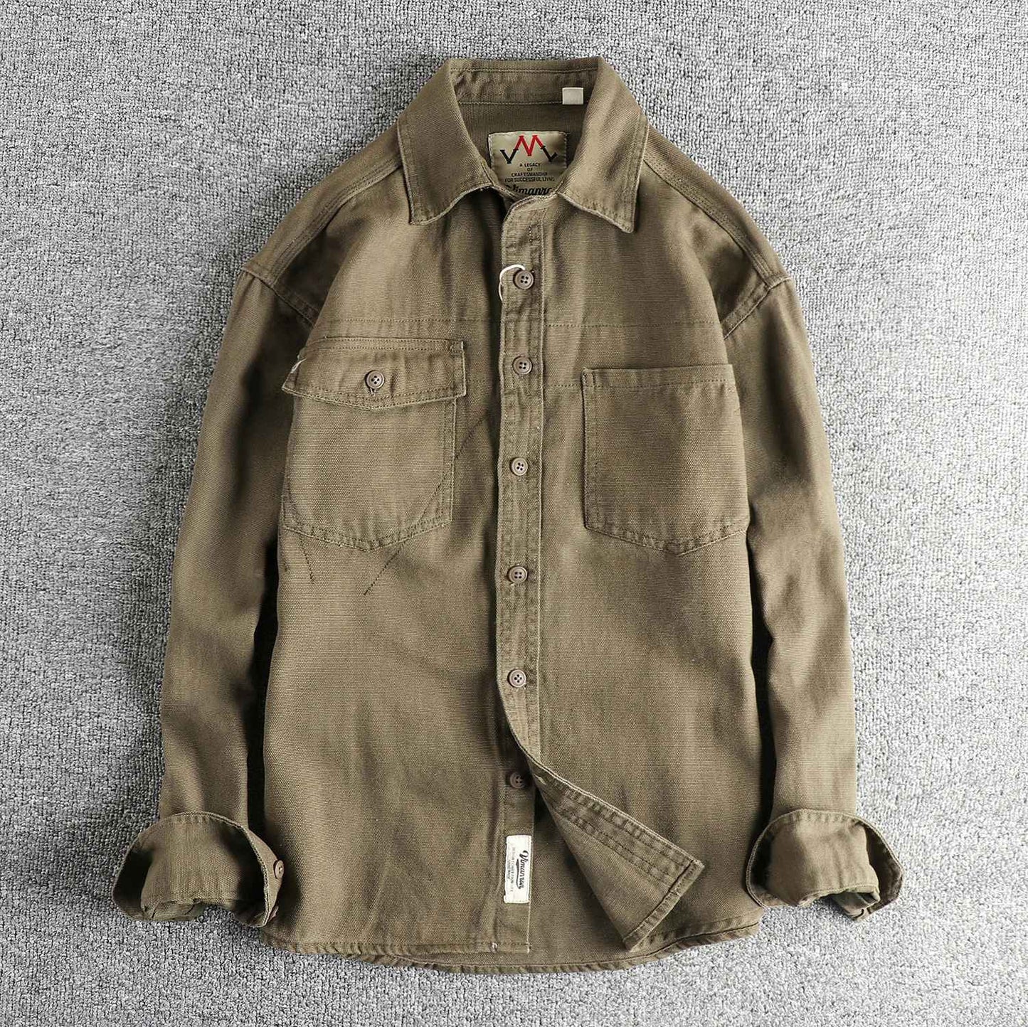 2025 Spring and Autumn New American Retro Woven Twill Cargo Shirt Men's Simple 100% Cotton Washed Double Pocket Causal Blousers