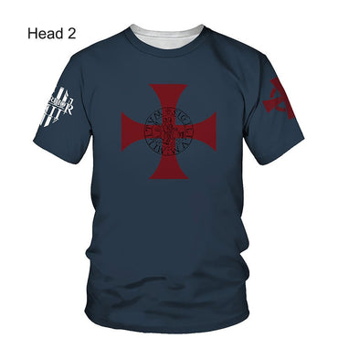 Crusader Knights Templar 3D Harajuku Print Handsome Retro Taste Fashion Personality Street Men's Round Neck Short Sleeve T-shirt