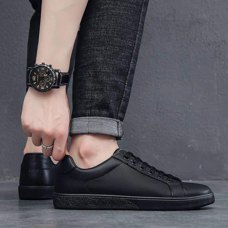 Men's Vulcanized Shoes Casual Low Top Flat Sneakers White Shoes Zapatillas Hombre Chaussure Homme Drop Shipping Leather Black