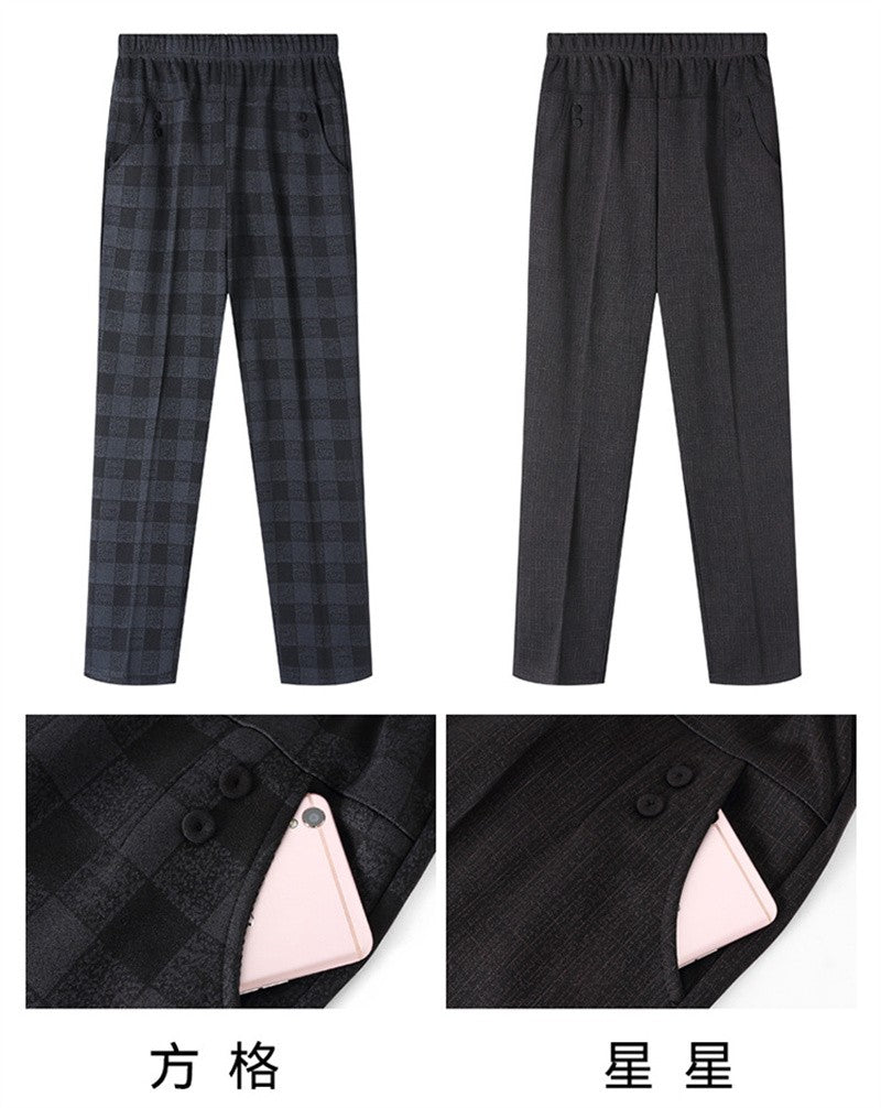 6XL 7XL 8XL Middle-aged Elderly Women's Trousers Spring Autumn Elastic High Waist Straight Pants Mother Winter Warm Fleece Pants