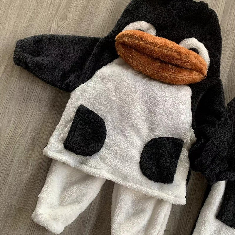 2025 Winter Infants Toddlers Pajamas Set Penguin Style Children's Warm Thicken Flannel Sleepwear Soft Loose 2 Pcs Suit Plush Pjs