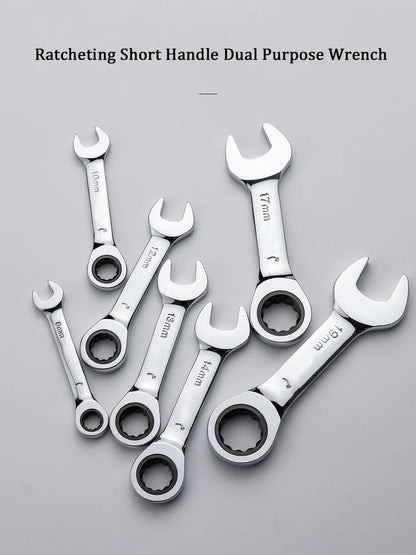 Short Handle Ratchet Spanner 6/7/8/9/10/11/12/13/14/15/16/17/18/19mm Fix Head Ratcheting Wrench Professional Spanner Hand Tools