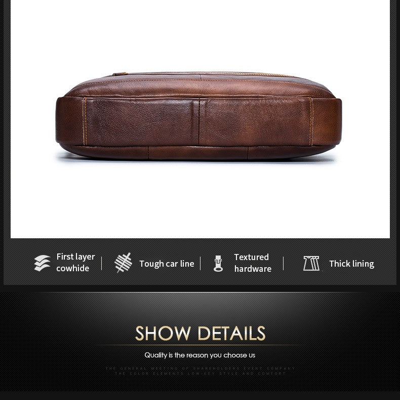 BULLCAPTAIN Briefcase Shoulder Messenger Bags Men's Genuine Leather 14-inch Laptop Bag's Men's Briefcase Office Business Handbag