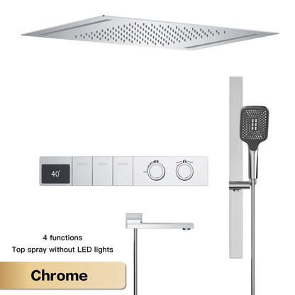 Sistema de chuveiro de teto luxuoso em latão cinza escuro com temperatura constante e display digital LED de água quente e fria, torneira de banheiro embutida