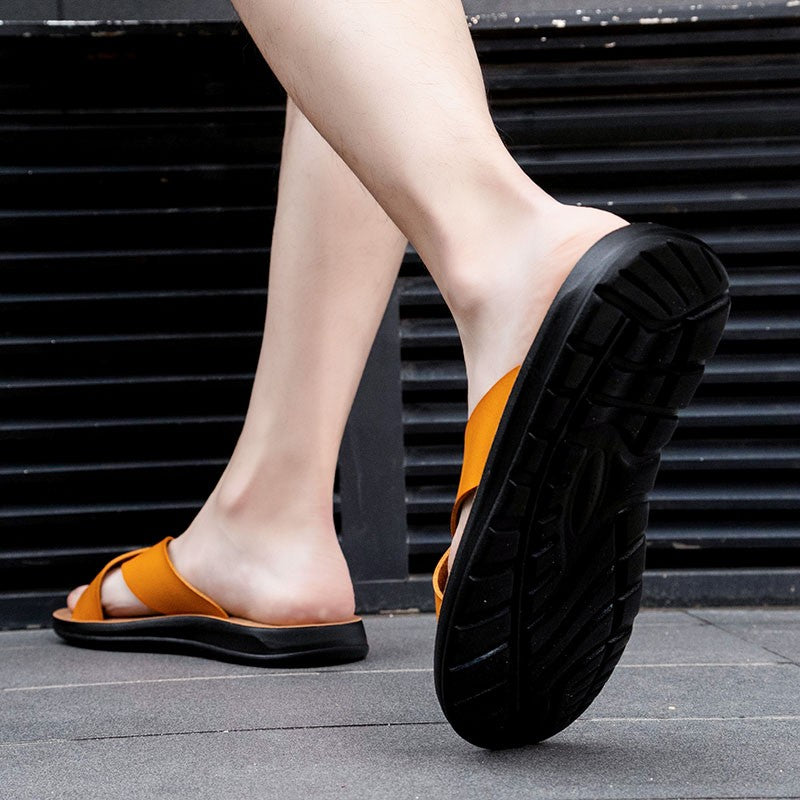 New Arrivals Italian Leather Slippers for Men Summer Hotel Beach High Quality Slip on Light Flats Male Flip Flops Big Size 38-47