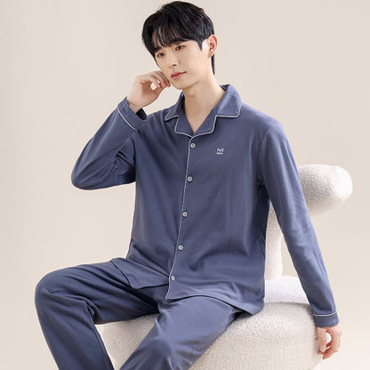 High Quality 100% Cotton Pajamas Suit Men Outside Classic Simple Male's Homewear Fashion Soft Breathable Sleepwear Business Gent