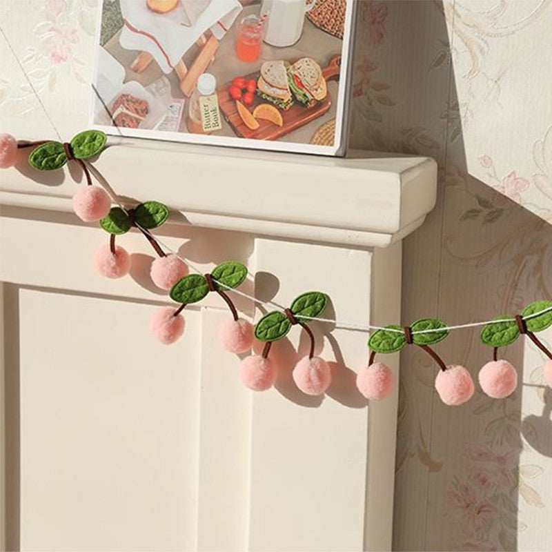 Cherry Garland Decoration Cherries Birthday Wedding Decoration Christmas Pompom Threading Banner Bedroom Wall Decoration Hanging
