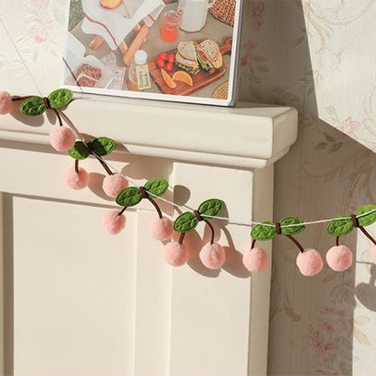 Cherry Garland Decoration Cherries Birthday Wedding Decoration Christmas Pompom Threading Banner Bedroom Wall Decoration Hanging