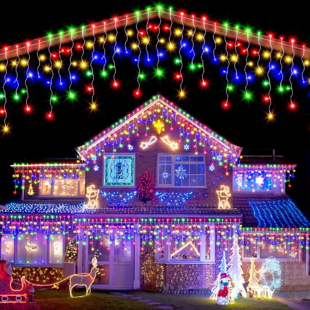 Christmas Lights Outdoor Waterproof Solar Curtain Icicle Lights Eaves Decor String Lights for Yard Party Holiday Decorations