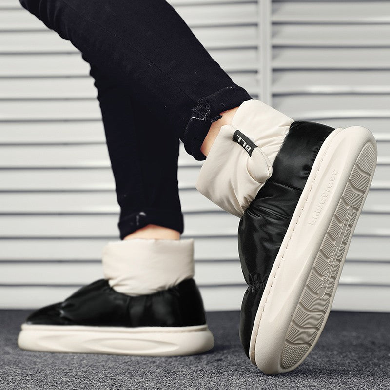 Outdoor Plush Warm Men's Snow Boots Winter Couple Cotton Shoes Down Non-Slip Waterproof Fashion Kids Shoes Slip on Soft Sneakers