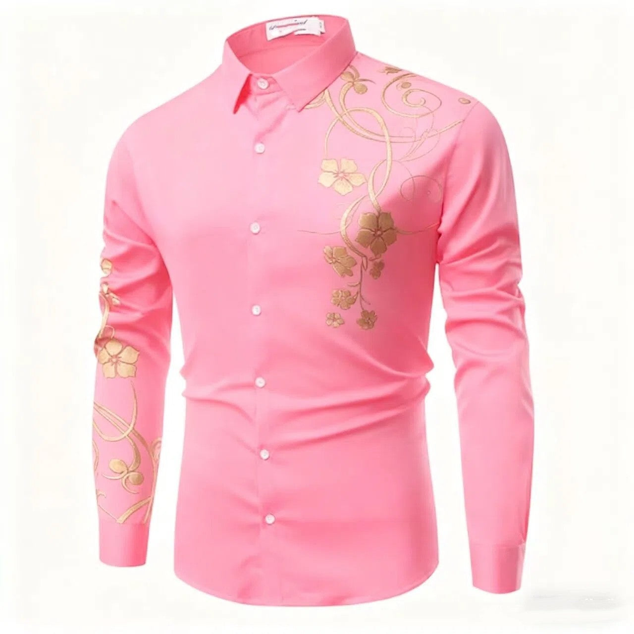 2025 Luxury Gold Flower European and American Popular Printed Long Sleeve Shirt for Luxury Parties Wearing Button Up Top
