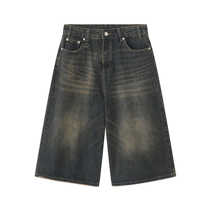 Men's Jeans American Style Vintage Loose Fit Wide Leg Straight Leg Denim Shorts Fashion Design Summer Y2k Gothic Washed Shorts