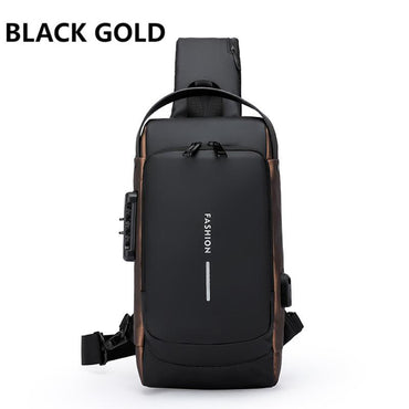 Men's Anti-theft Password Lock Chest Bag Multifunctional Waterproof Adjustable Shoulder Strap USB Charging Casual Crossbody Bag