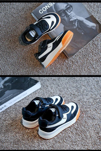 Children's Spring New Leather Upper Sneakers Middle Large Children's Casual Shoes Boys and Girls Soft Sole Students Tennis Shoes