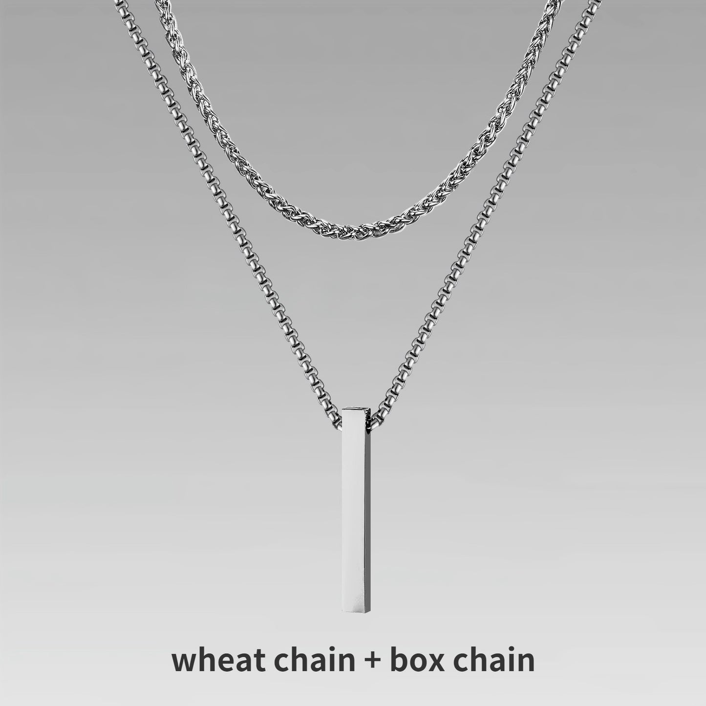 Vnox 3D Vertical Bar Necklaces for Men, Layering Stainless Steel Geometric Pendant, Layered Wheat Rope Cuban Chain, Boy Collar