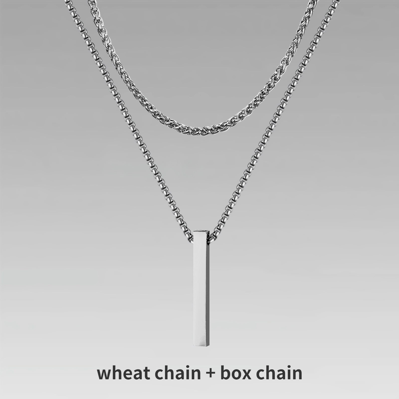 Vnox 3D Vertical Bar Necklaces for Men, Layering Stainless Steel Geometric Pendant, Layered Wheat Rope Cuban Chain, Boy Collar