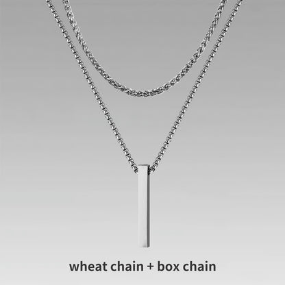 Vnox 3D Vertical Bar Necklaces for Men, Layering Stainless Steel Geometric Pendant, Layered Wheat Rope Cuban Chain, Boy Collar