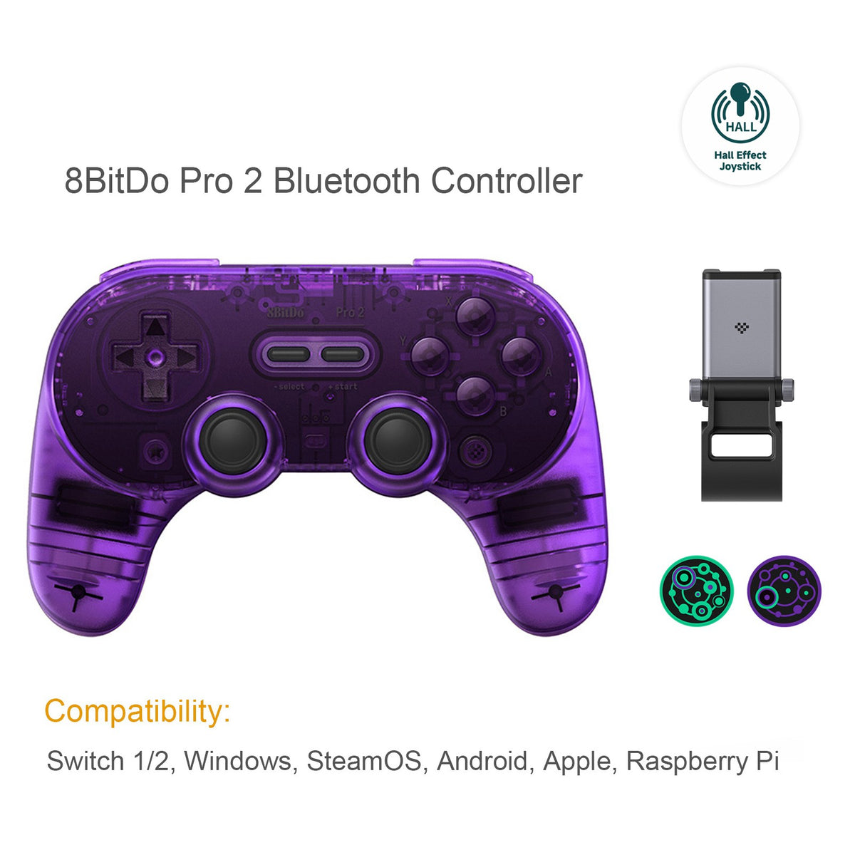 8BitDo Pro 2 Bluetooth Controller Hall Effect Joystick Gamepad for Apple Nintendo Switch 2 PC MacOS Android Steam Deck