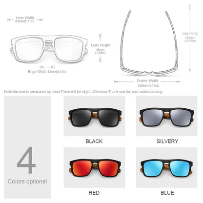Óculos de Sol Quadrados de Madeira com Lentes Polarizadas Vermelhas Oi Wood Women