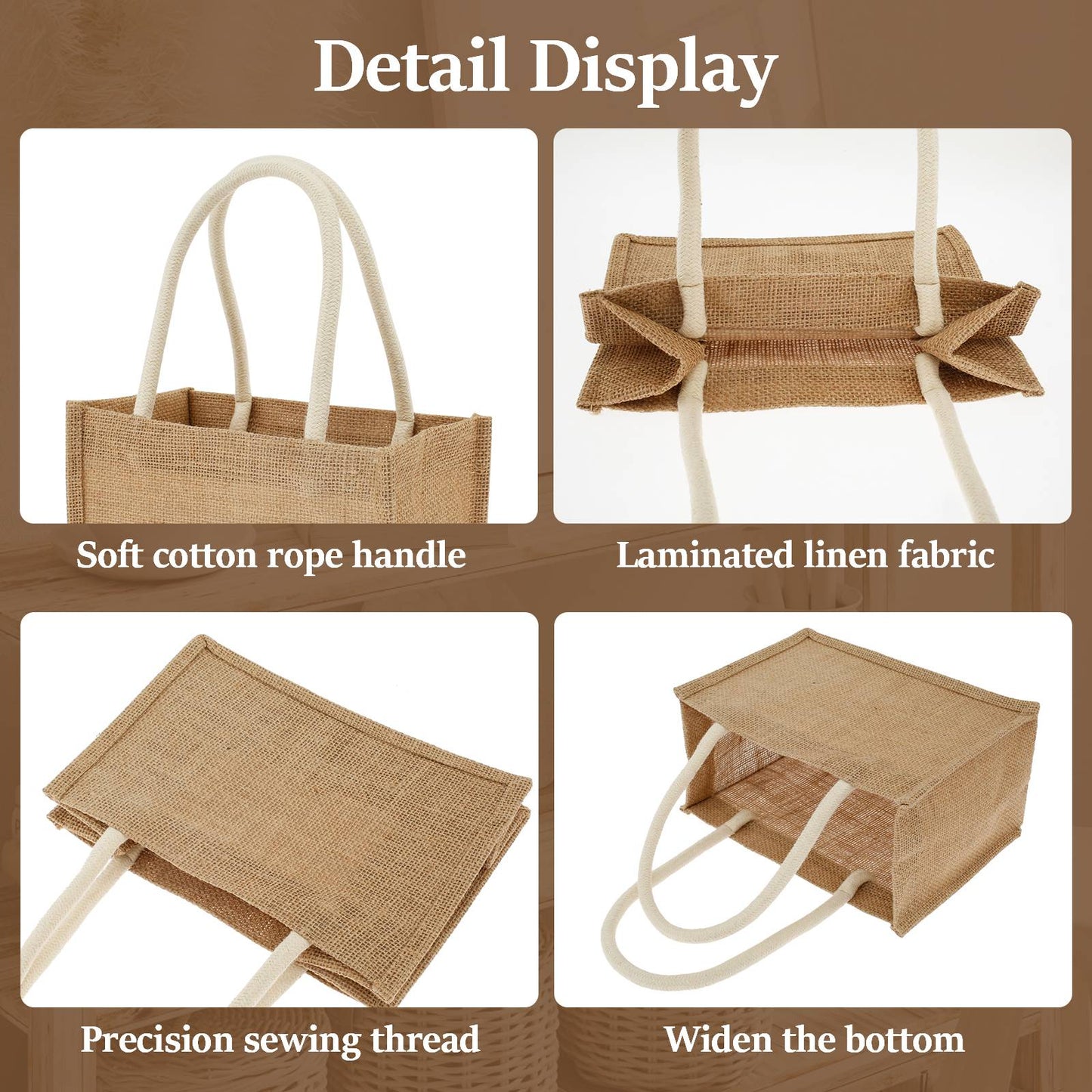 Portable Jute Tote Bag Burlap Tote Bags Mini Burlap Beach Bags Multipurpose Burlap Hand Bags for Shopping Trips Beach School