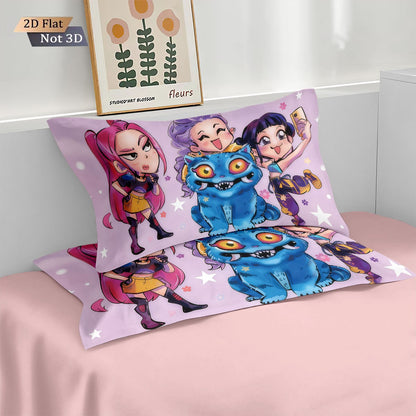3 Peças Caça-Demônios K-Pop Impresso Conjunto de Cama Sem Microplaqueta Macio e Confortável Dormitório Quarto Vários Tamanhos Lavável na Máquina