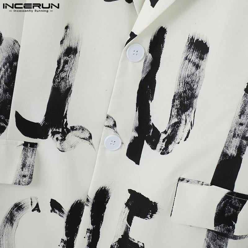 Fashion Casual Style Tops INCERUN Handsome Men's Art Hand-painted Letter Suit Coat Streetwear Male All-match Long Sleeved Blazer