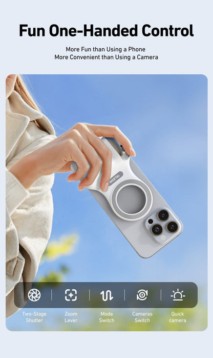 Fun Shot Magnetic Grip, Punho Ergonômico para Câmera de Celular com Controle Remoto Destacável, Funcionalidade Expansível para iPhone/Android