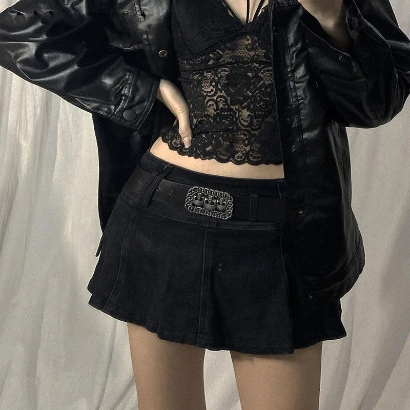 Goth Pastel Micro Skirts Low Rise Black ?Pocket Patchwork A-Line Skirt Aesthetic Outfit Vintage Harajuku Streetwear Style y2k