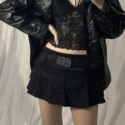 Goth Pastel Micro Skirts Low Rise Black ?Pocket Patchwork A-Line Skirt Aesthetic Outfit Vintage Harajuku Streetwear Style y2k