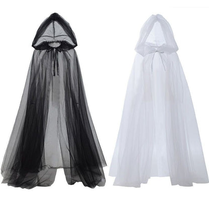 Halloween Ghost Cosplay Outfit Long Mesh Hooded Cloak Grim Reaper Witch Costume For Stage Performance Party Show
