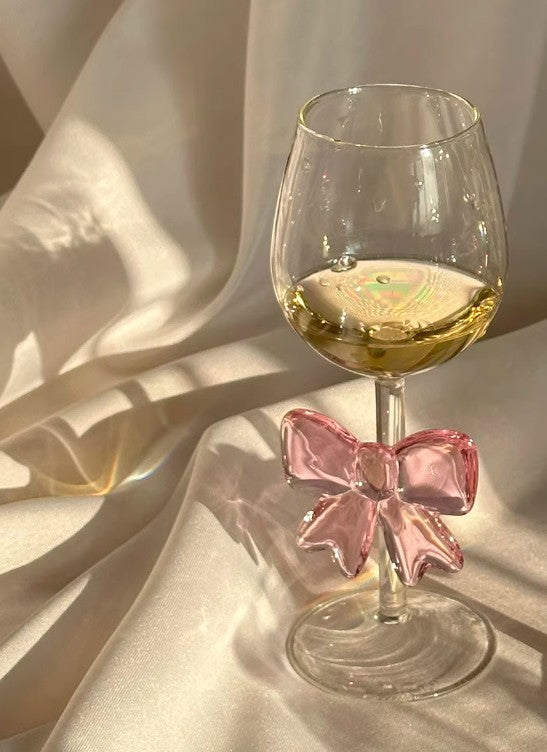 Taça Decorativa de Vidro com Laço Grande Rosa Copo de Vidro Taça de Vinho com Alça de Laço Copos Resistentes ao Calor Tigela de Sobremesa e Sorvete de Alto Borossilicato