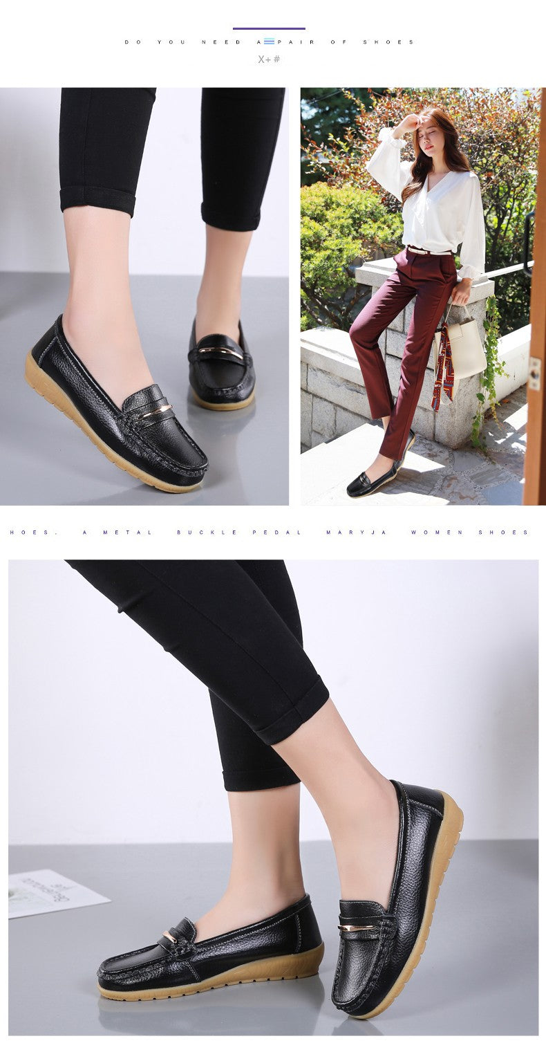 2025 New Genuine Leather Shoes Woman Slip On Women Flats Moccasins Women's Loafers Spring Autumn Mother Shoe Big Size 35-44