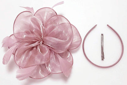 Novo Chapéu Fascinator de Organza Feminino com Flor de Pena Kentucky Derby Cocar Chapéu Pillbox para Casamento Chá da Tarde Acessórios de Cabelo com Clipe