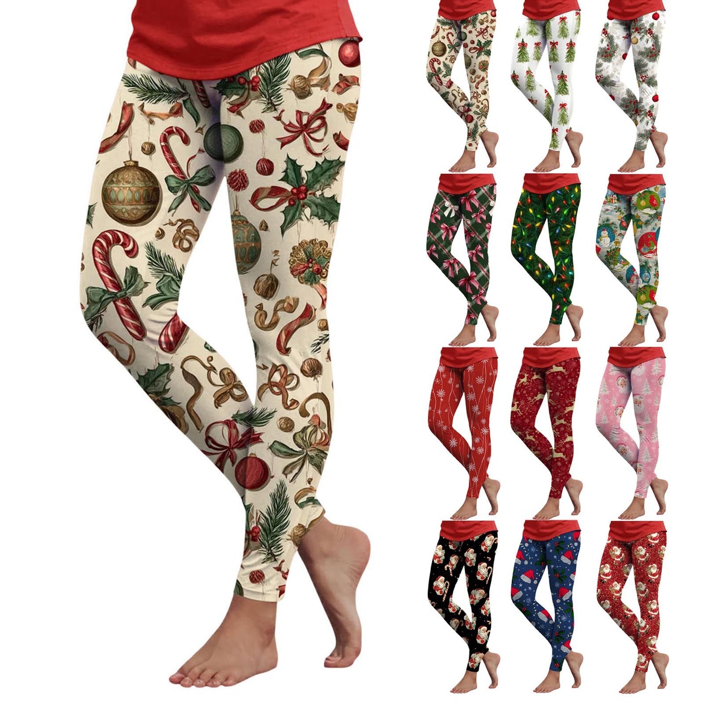 3d Cartoon Pattern Christmas Women's Leggings High Waist Slim Stretch High Waist Tights New Year Home Party Pant Bottom Legging