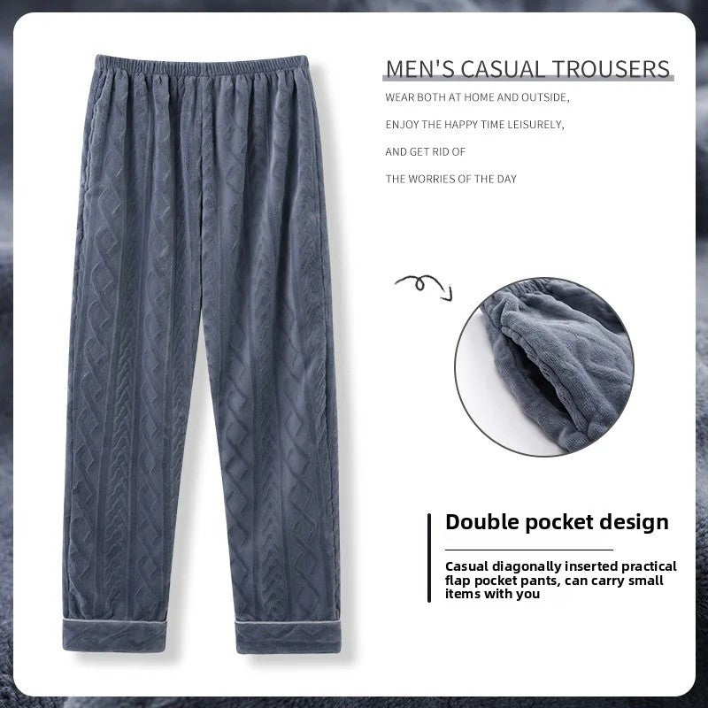 Men's Thickened Coral Fleece Pajama Pants Home Leisure Velvet Plush Winter Warm Large Size Sleepwear Comfortable Soft Fabric