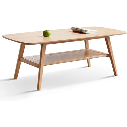 Wood Coffee Table - 2-Tier Oak Coffee Table - Modern Center Coffee Table with Storage Shelf for Living Room, Apartment, and Offi
