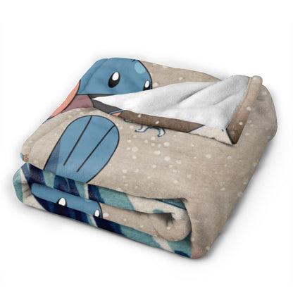 Pokemones Mudkip Wave Blanket Flannel All Season  Breathable Super Soft Throw Blanket for Home Couch Quilt