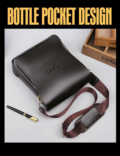 Men's POLO Crossbody Bag Casual Business Style Vertical Shoulder Bag High-quality Leather Trendy Men's Bag Daily Commuting