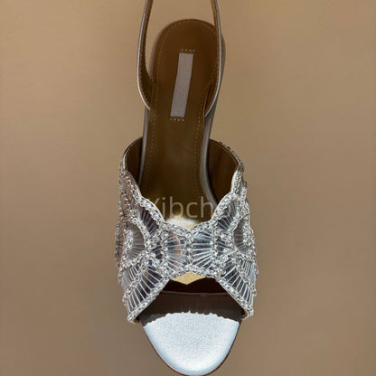 Sandálias Femininas Sexy com Salto Agulha, Bico Peep Toe Moderno, Boca de Peixe, Lantejoulas de Luxo
