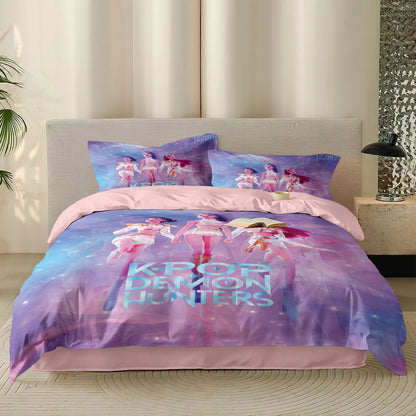 K-Pop Bedding Set Demon Hunters Themed pink or Black other side Print Polyester Student Dormitory  Duvet Cover Boys Girls Gift