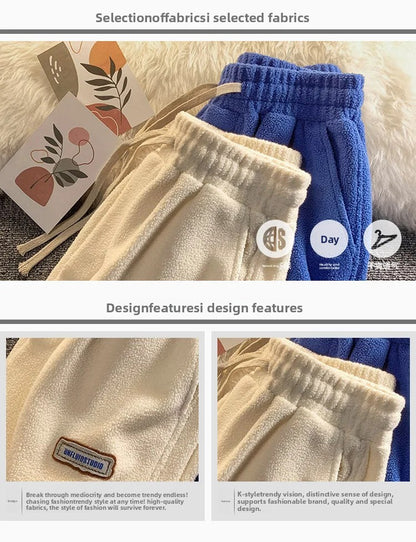 Lamb Velvet Thickened Fleece Women's Casual Pants Autumn Winter Warm Outdoor Wear Loose Fit Sports Trousers