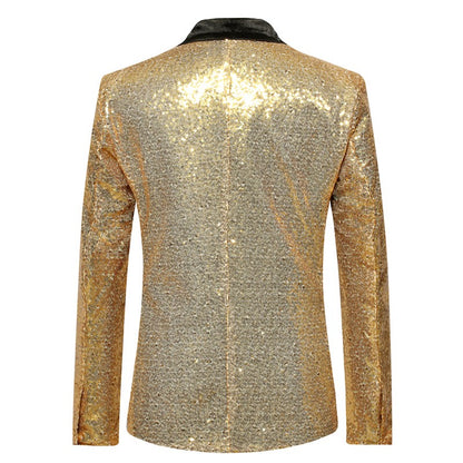 Shiny Gold Men Sequin Glitter Embellished Blazer Jacket, Nightclub Prom Suit Coats Mens Costume Homme Stage Clothes For singers